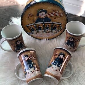 Snowman holiday tall coffee mug Christmas set /box